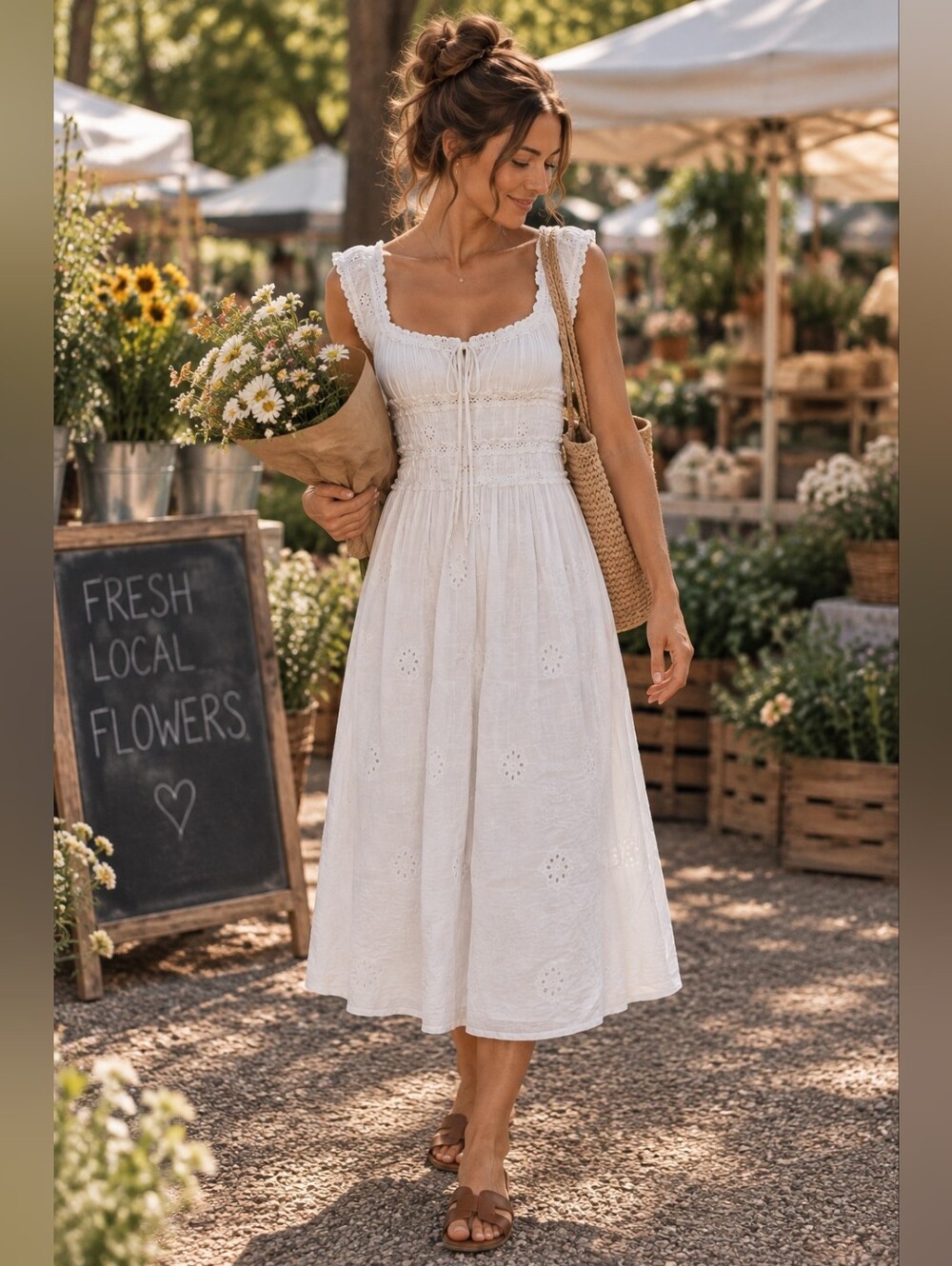 Sim & Sam Cottagecore Tiered Maxi Dress White Ruffle Sleeve Boho